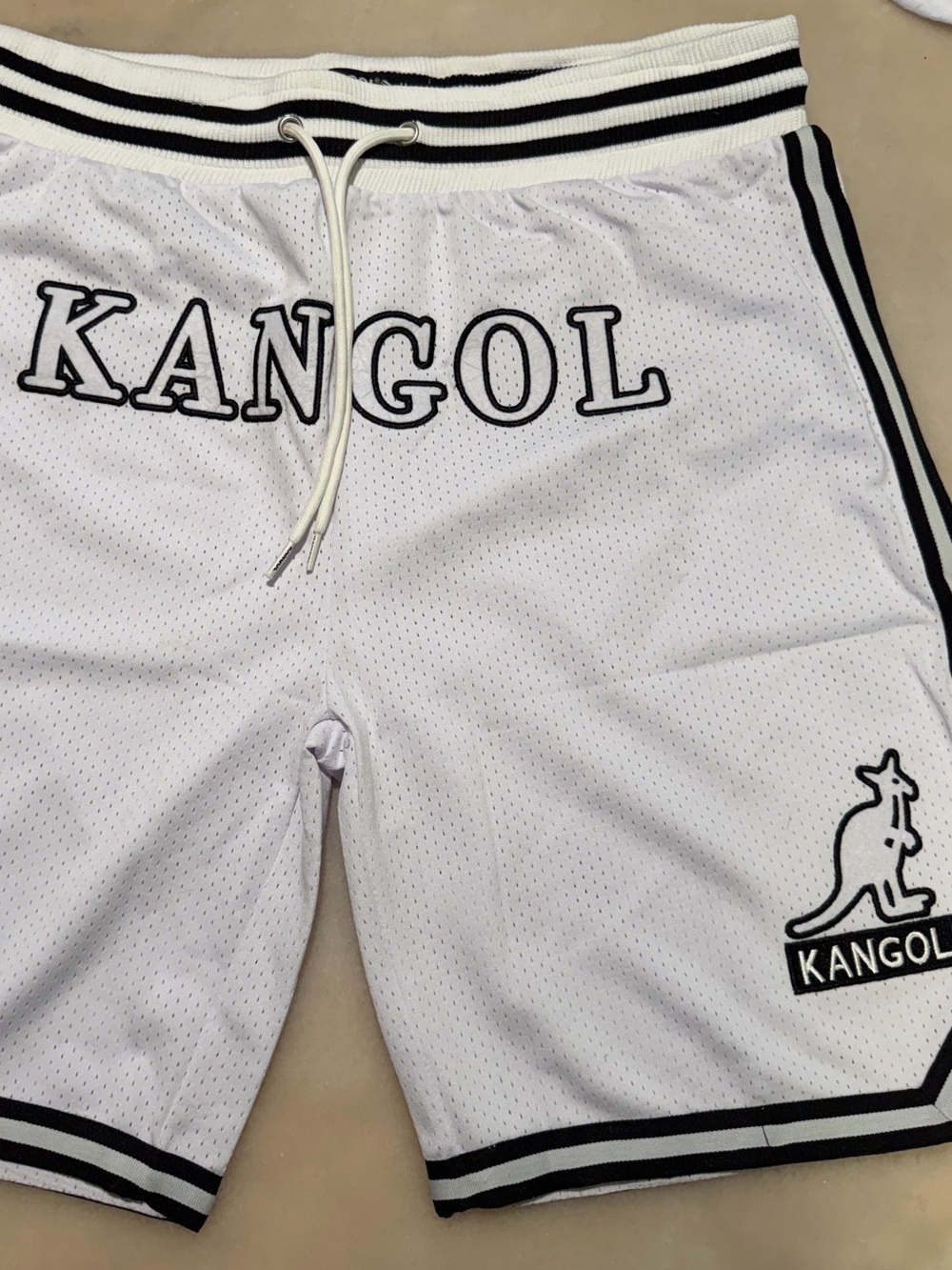 Kangol White Athletic Mesh Shorts with Black Trim